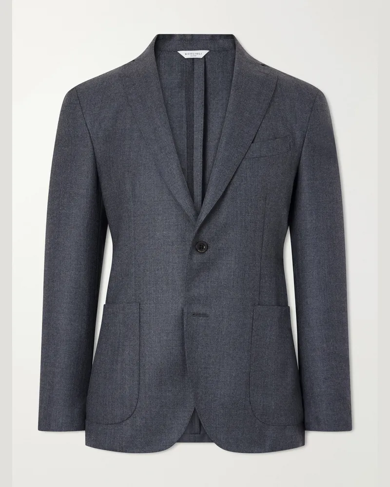 Boglioli Double-Breasted Herringbone Virgin Wool Blazer Gray