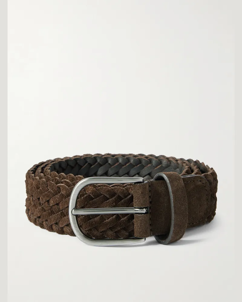 Anderson's 3.5cm Woven Suede Belt Brown