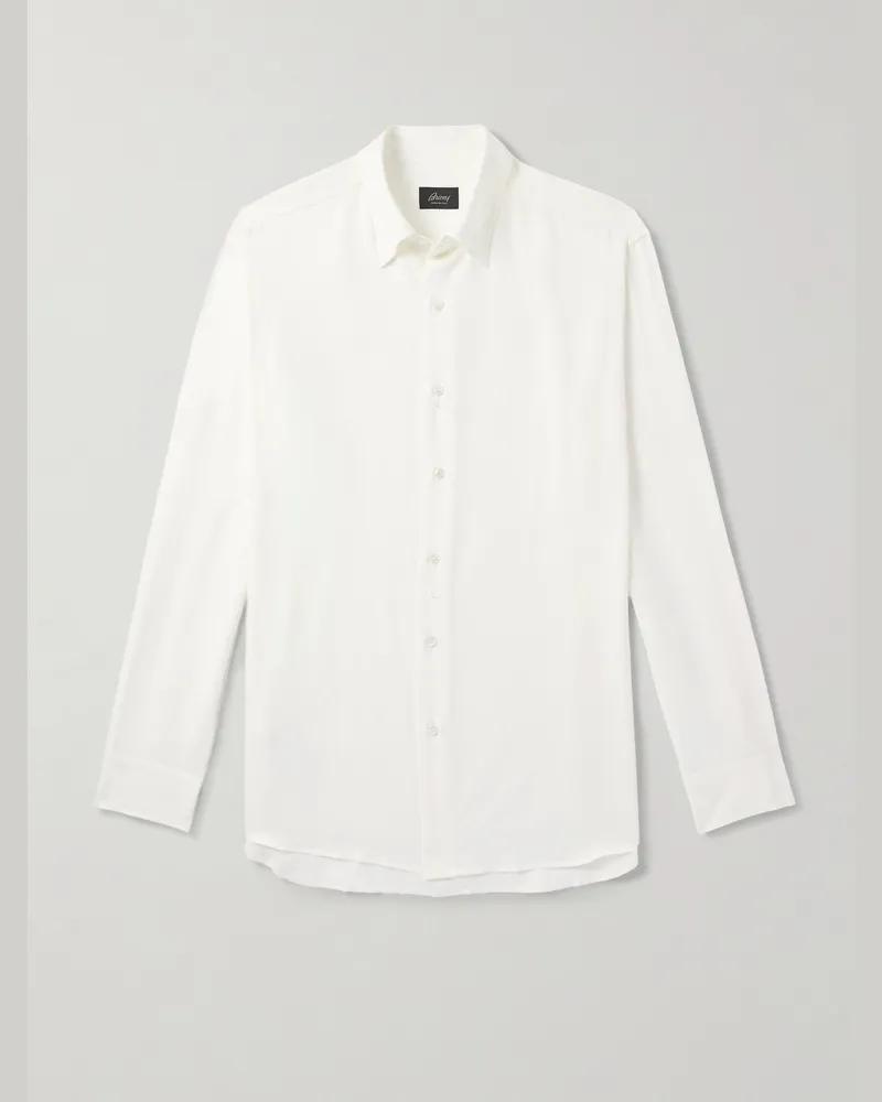 Brioni Hemd aus Twill aus einer Baumwoll-Kaschmirmischung mit Button-Down-Kragen Weiß