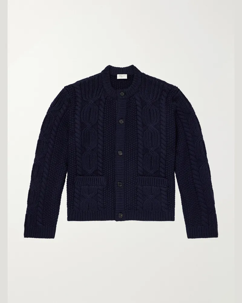 Saint Laurent Cable-Knit Wool Cardigan Blue