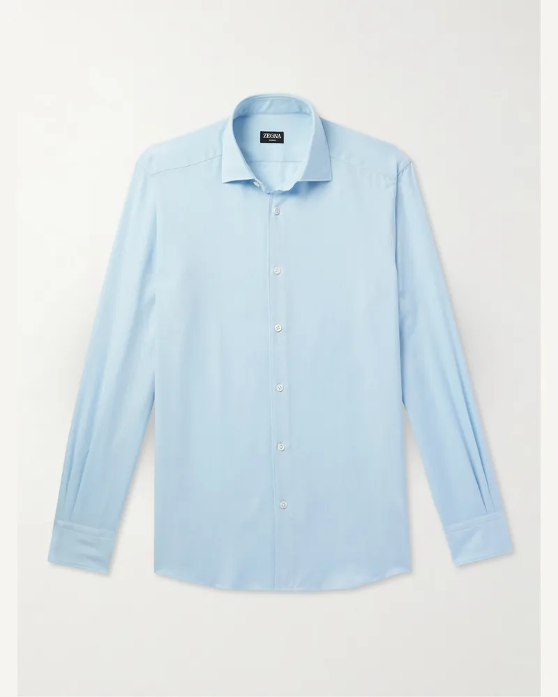 Ermenegildo Zegna Hemd aus Twill aus einer Baumwoll-Kaschmirmischung mit Cutaway-Kragen Blau