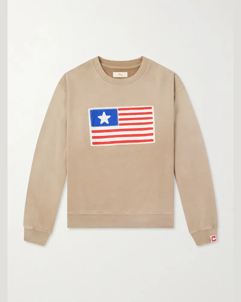 Cherry Los Angeles Embroidered Cotton-Jersey Sweater Brown