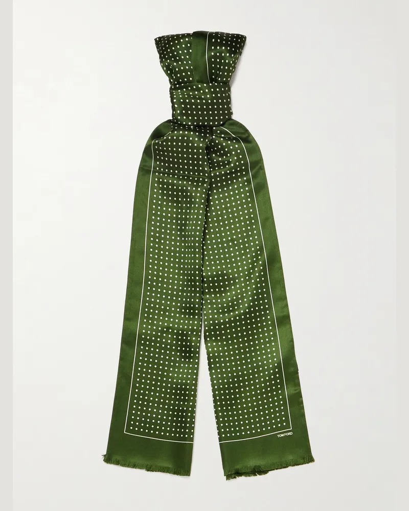 Tom Ford Polka-Dot Silk-Satin Scarf Green