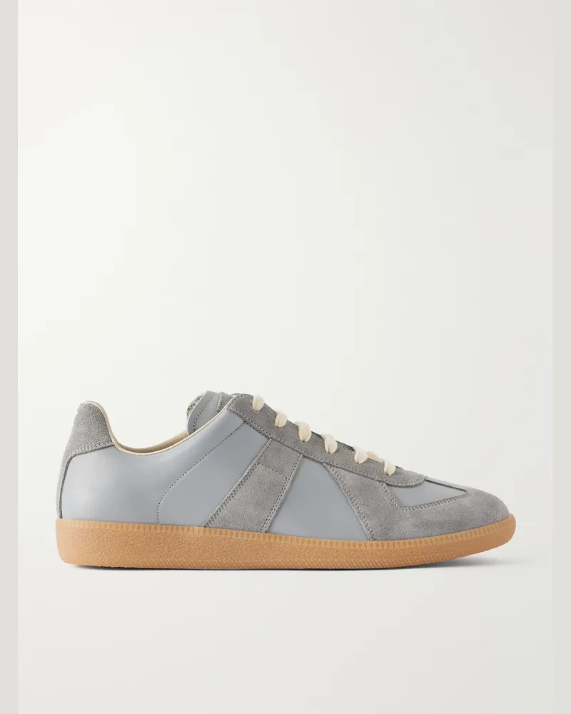 Maison Margiela Replica Suede-Trimmed Leather Sneakers Blue