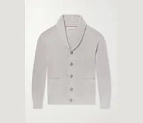 Shawl-Collar Ribbed Cotton Cardigan