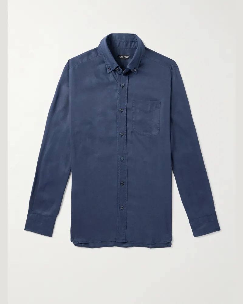 Tom Ford Hemd aus Lyocell-Twill mit Button-Down-Kragen Blau