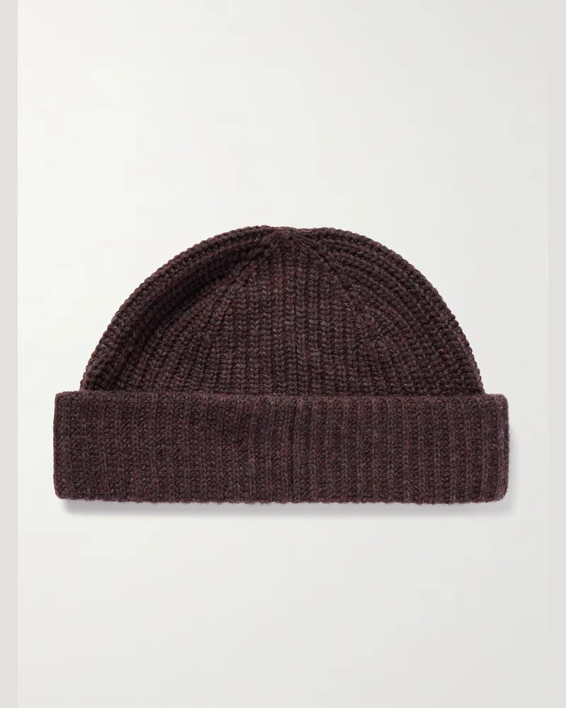NN 07 Sailor 6650 Beanie aus einer Wollmischung in Rippstrick Braun