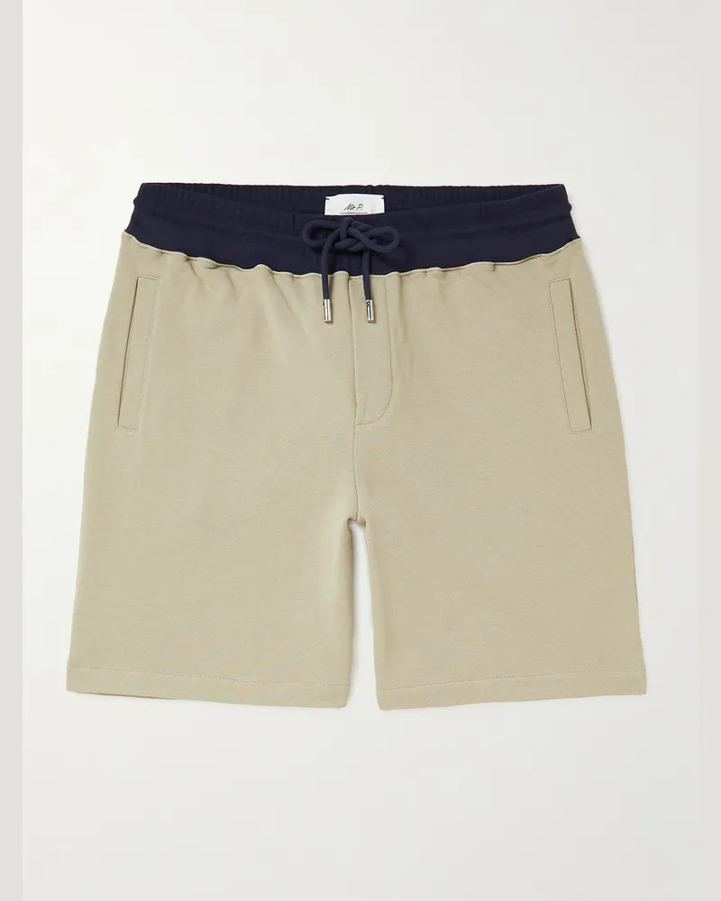 MR P. Straight-Leg Colour-Block Cotton-Jersey Drawstring Shorts Neutrals