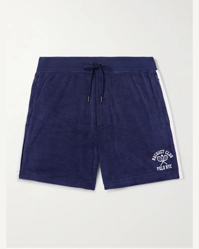 Ralph Lauren Gerade geschnittene Shorts aus Frottee aus einer Baumwollmischung mit Streifen und Logostickerei Blau
