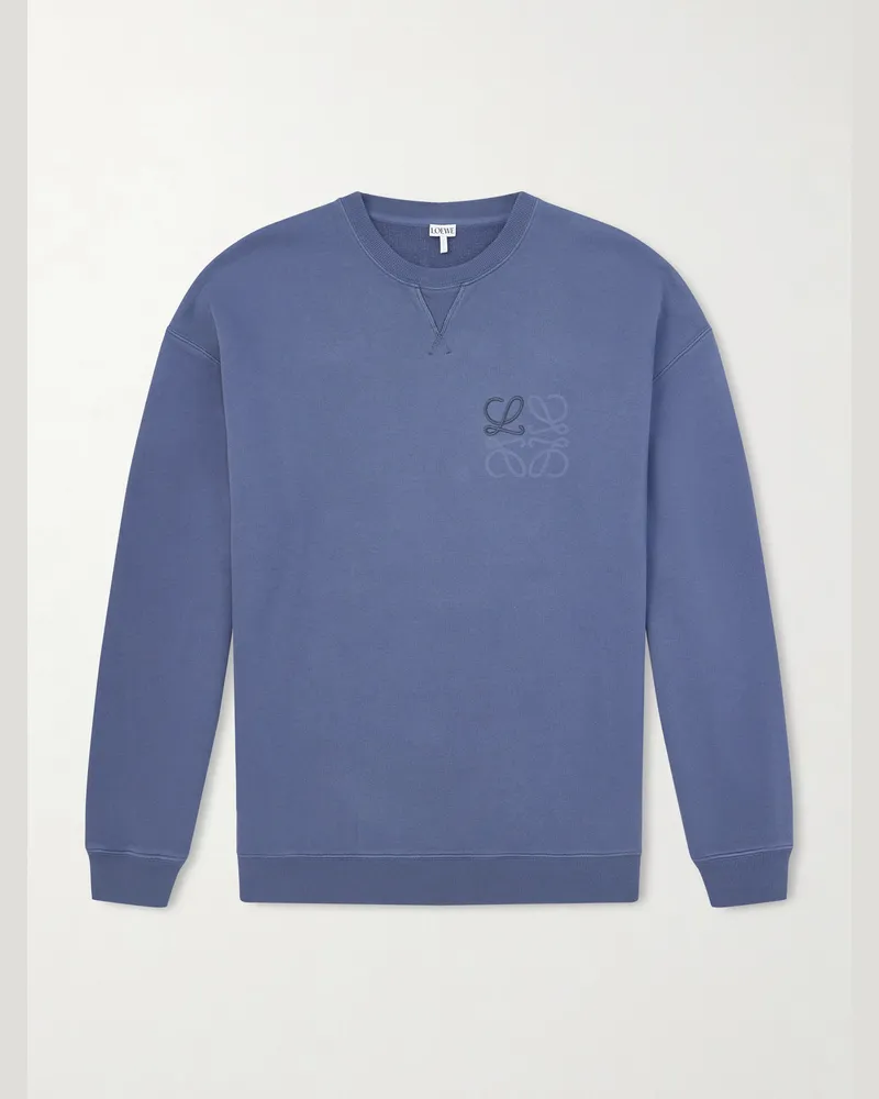 Loewe Logo-Embroidered Printed Cotton-Jersey Sweatshirt Blue