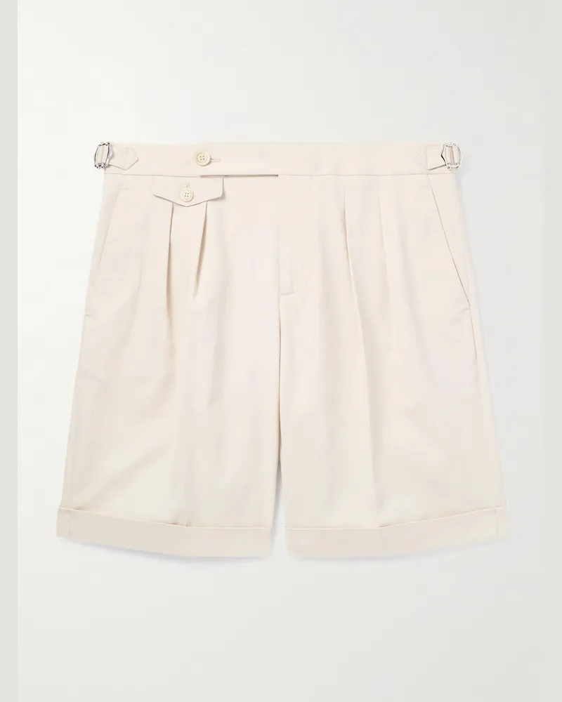 Brunello Cucinelli Straight-Leg Pleated Cotton-Twill Shorts Neutrals