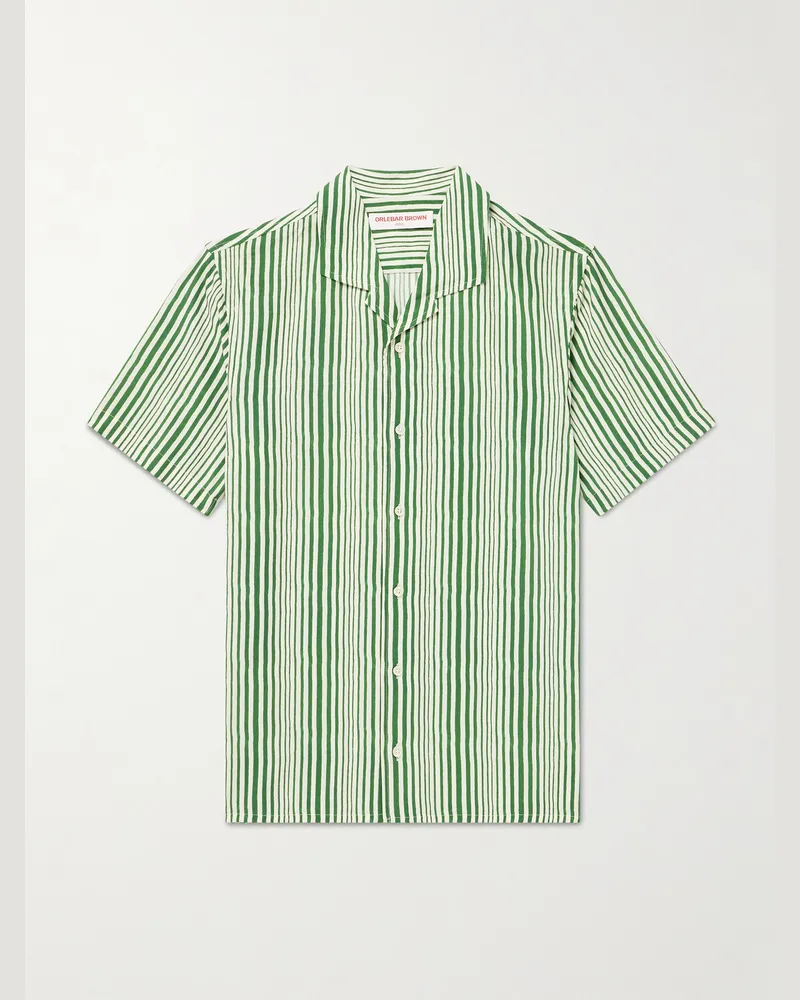 Orlebar Brown Hibbert Camp-Collar Striped Lyocell Shirt Green