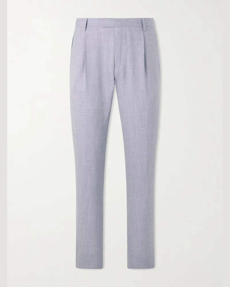 MR P. Straight-Leg Pleated Wool, Silk and Linen-Blend Suit Trousers Purple