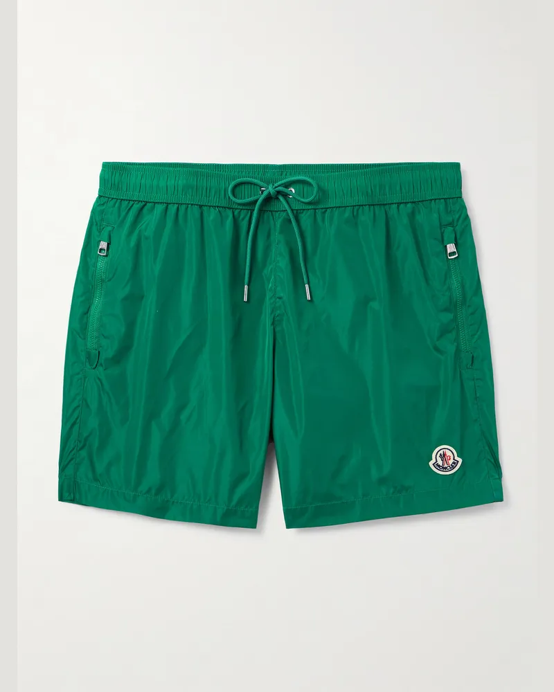 Moncler Gerade geschnittene mittellange Badeshorts mit Logoapplikation Grün