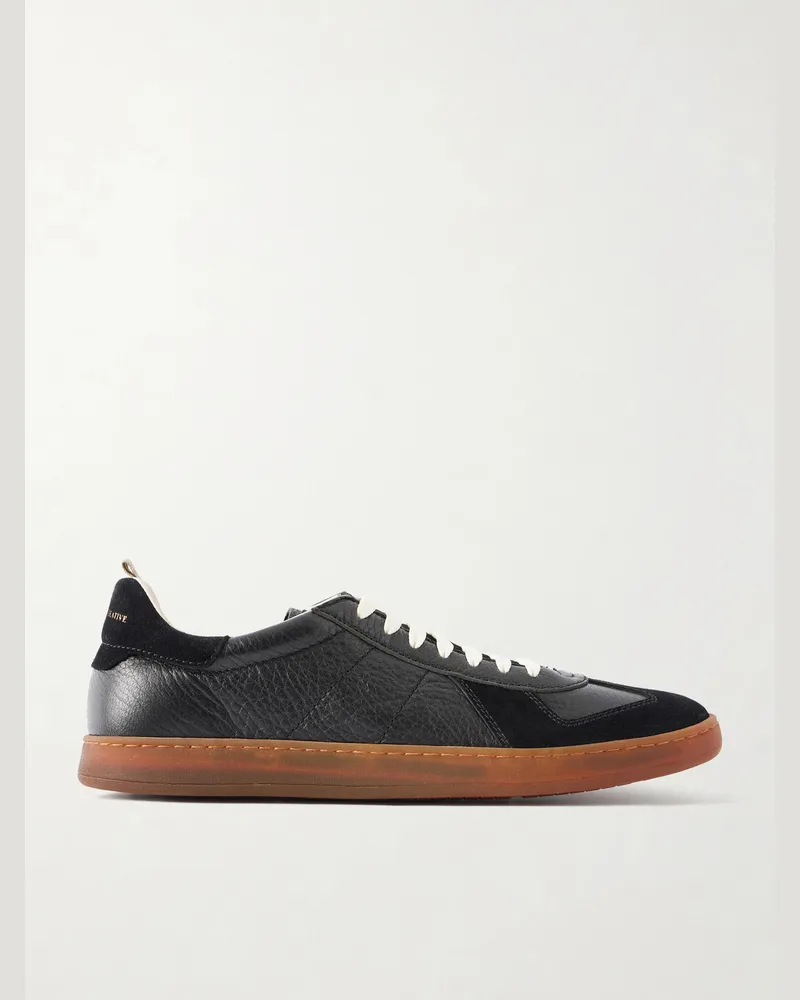Officine Creative Italia Militia 002 Suede-Trimmed Leather Sneakers Black