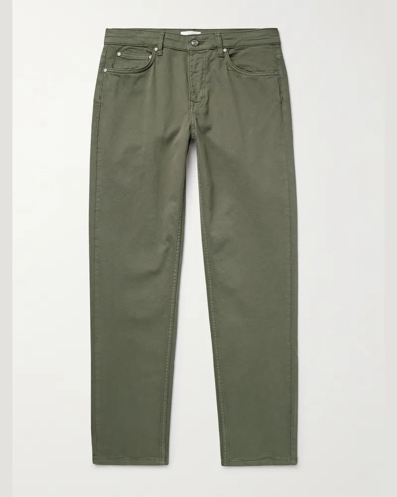 NN 07 Tony 1923 schmal geschnittene Hose aus Twill aus einer Biobaumwollmischung in Stückfärbung Grün