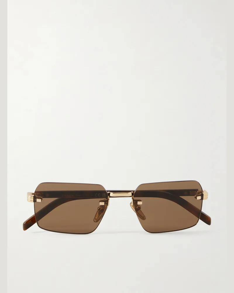 Prada Square-Frame Gold-Tone Sunglasses Brown