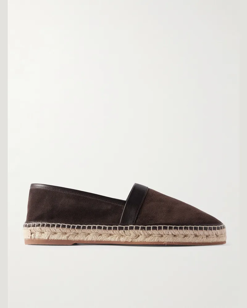 Manolo Blahnik Nerano Leather-Trimmed Suede Espadrilles Brown