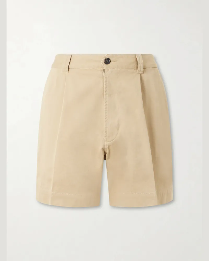Drake's Straight-Leg Pleated Cotton Twill Chino Shorts Neutrals