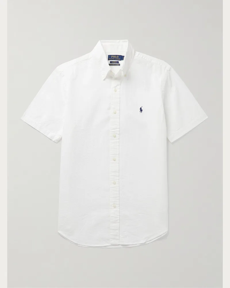 Ralph Lauren Hemd aus Baumwoll-Seersucker mit Button-Down-Kragen Weiß