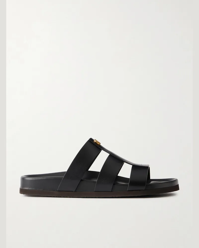 Valentino Garavani Studshield Logo-Embellished Leather Sandals Black