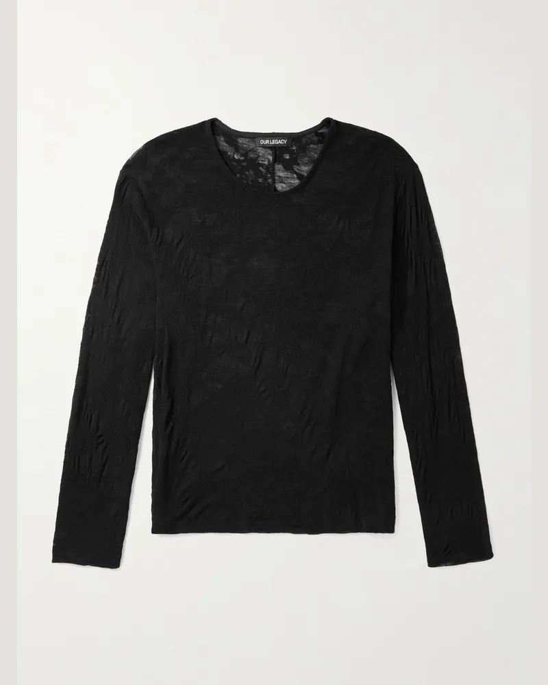 Our Legacy Floral-Jacquard Merino Wool-Gauze Sweater Black