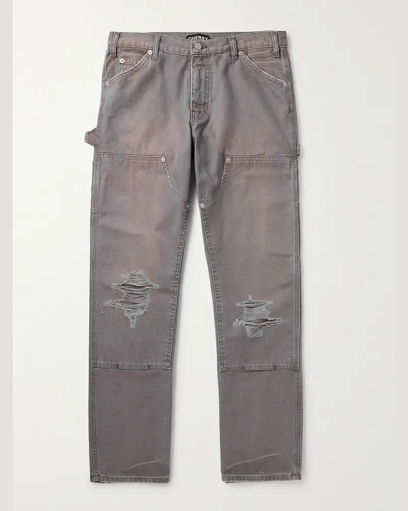 Cherry Los Angeles Straight-Leg Distressed Jeans Gray