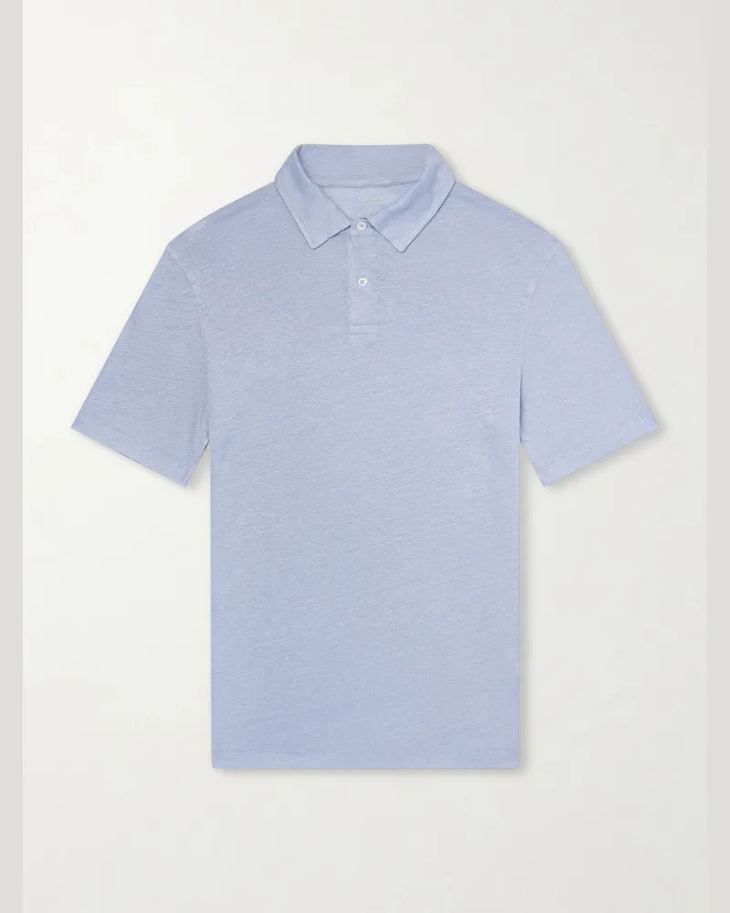 Hartford Knitted Linen Polo Shirt Blue