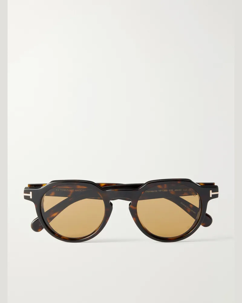 Tom Ford Thomas-02 Round-Frame Acetate Sunglasses Tortoiseshell