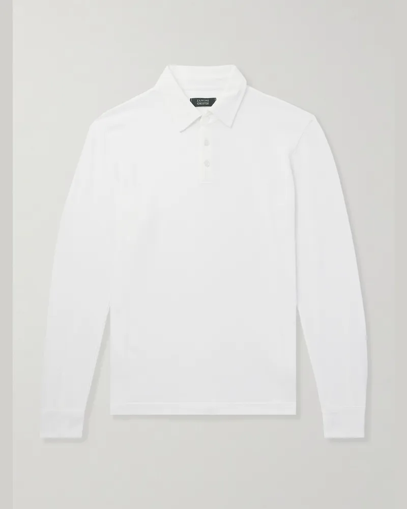 Slowear Zanone Slim-Fit Cotton-Piqué Polo Shirt White