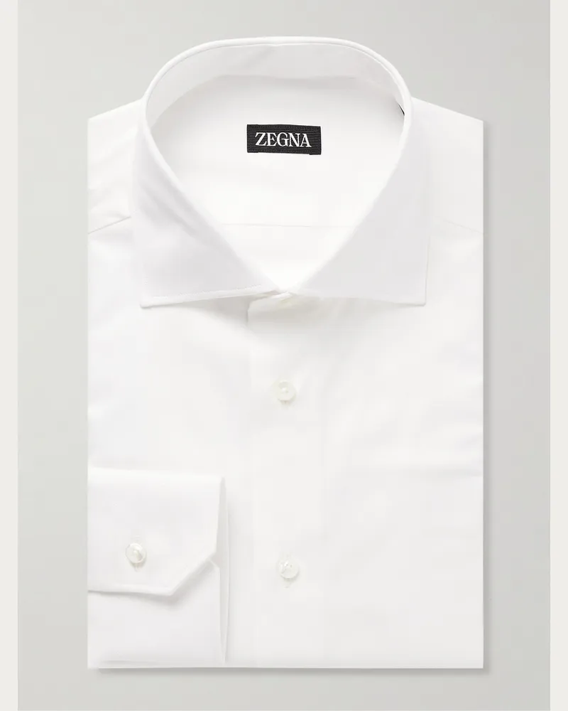 Ermenegildo Zegna Cutaway-Collar Cotton-Twill Shirt White