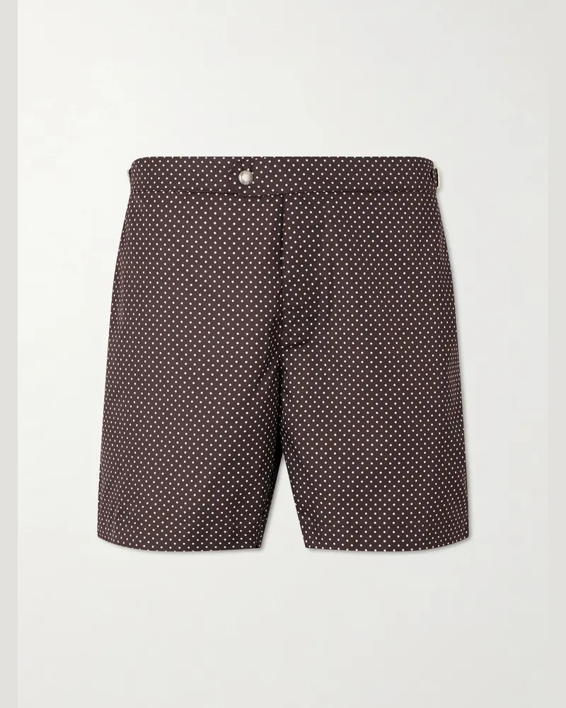 MR P. Straight-Leg Polka-Dot Swim Shorts Brown