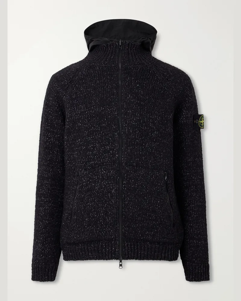 Stone Island Reversible Knitted Cotton-Blend Shell Jacket Black