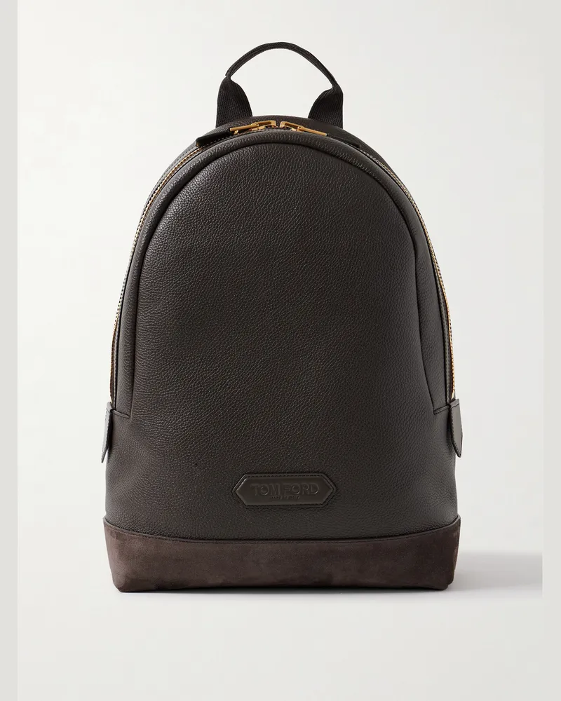 Tom Ford Rucksack aus vollnarbigem Leder mit Velourslederbesatz Braun