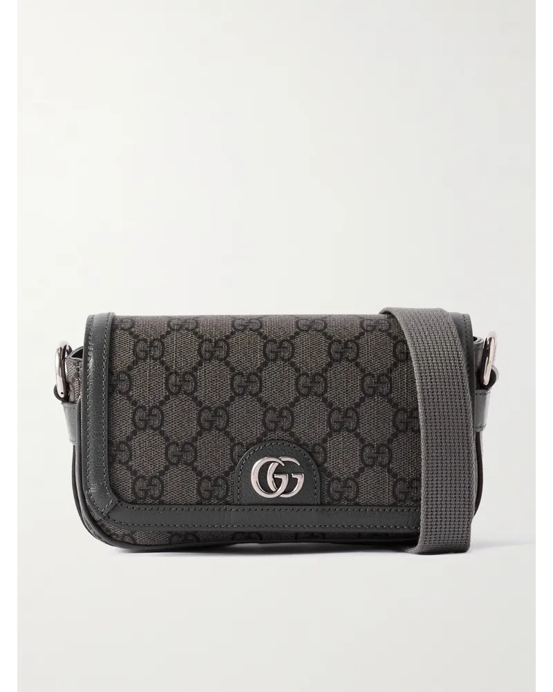 Gucci Ophidia mini Umhängetasche aus beschichtetem Canvas mit Logomuster und Lederbesatz Grau