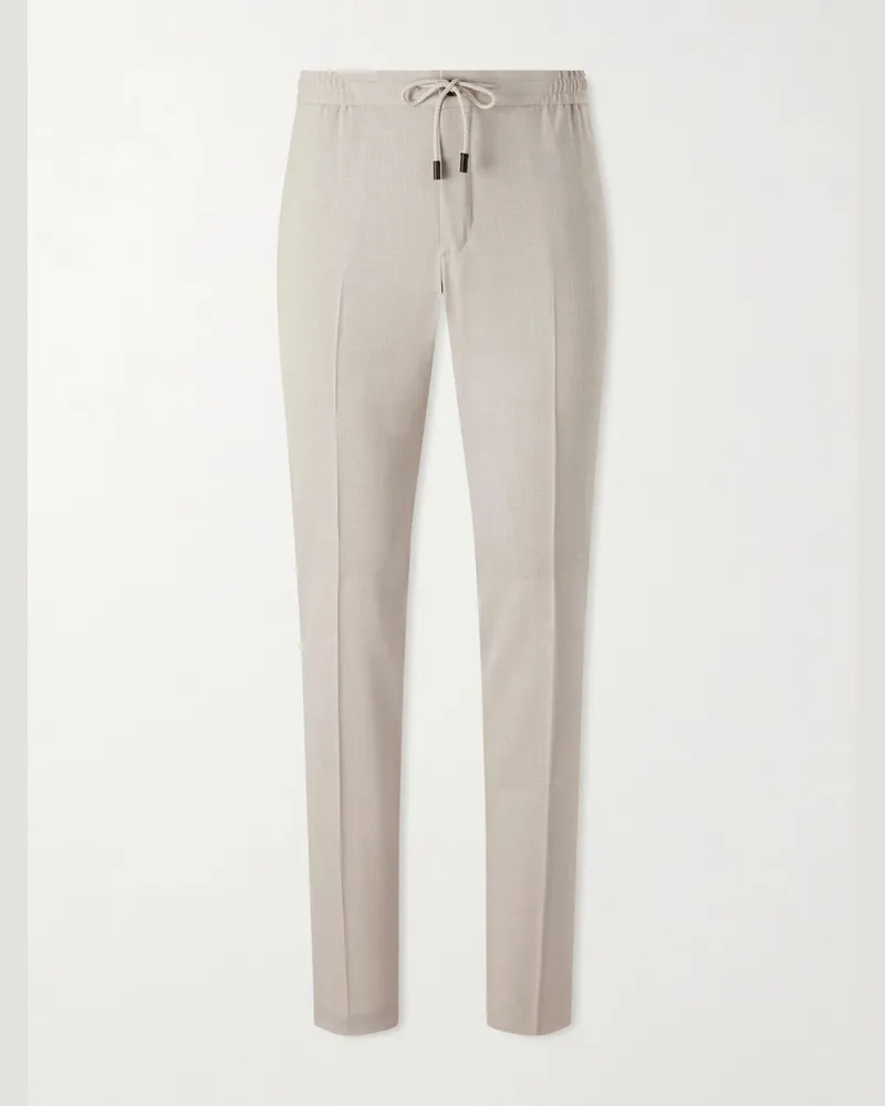 Slowear Straight-Leg Pleated Virgin Wool, Silk and Linen-Blend Trousers Neutrals