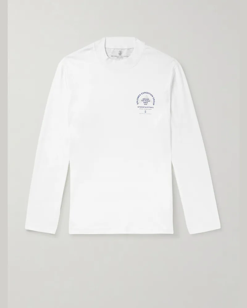 Brunello Cucinelli Schmal geschnittenes Oberteil aus Baumwoll-Jersey mit Logoprint Weiß