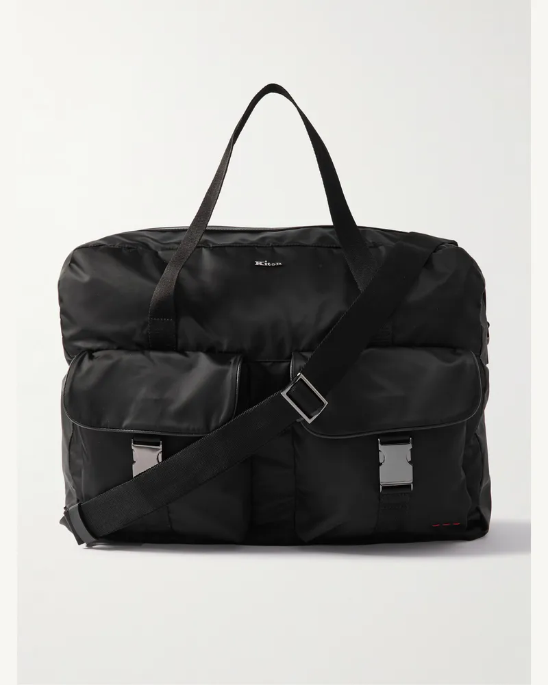 Kiton Weekender aus Nylon mit Besatz aus strukturiertem Leder und Logoapplikation Schwarz