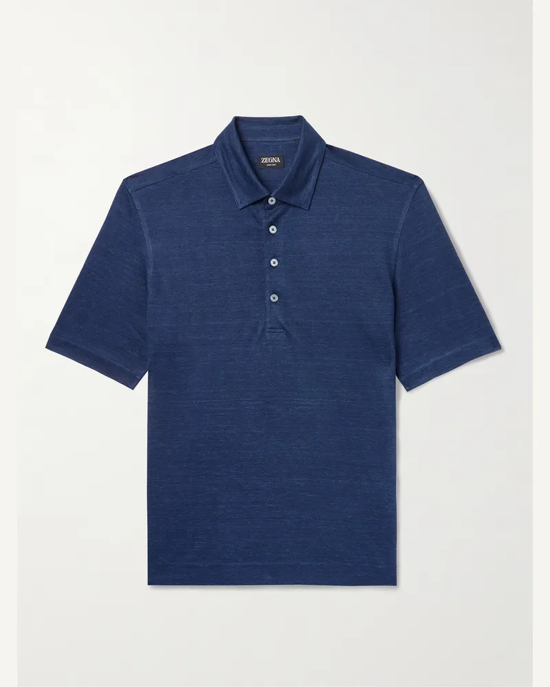 Ermenegildo Zegna Oasi Linen Polo Shirt Blue