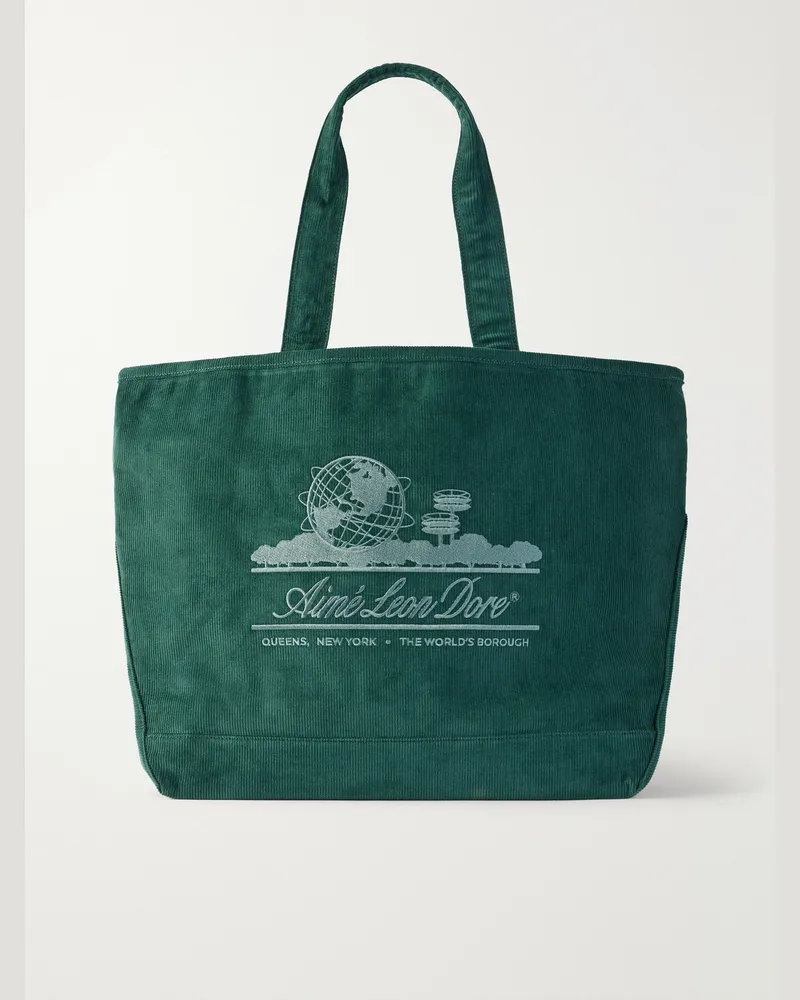 Aimé Leon Dore Logo-Embroidered Cotton-Corduroy Tote Green