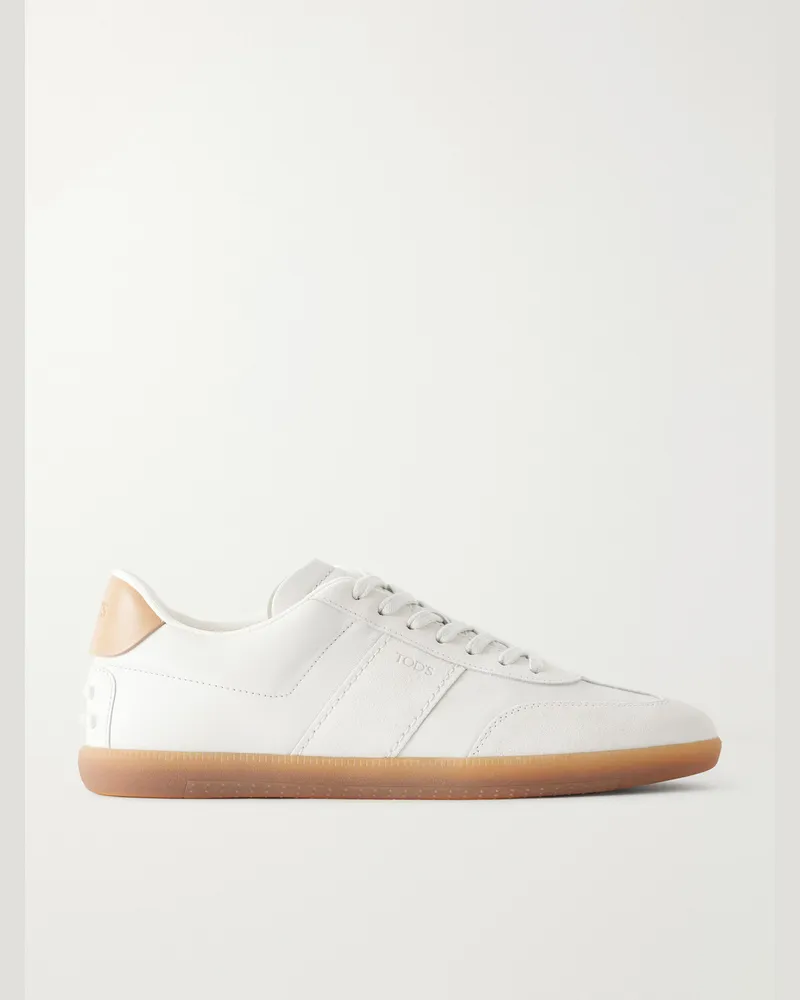 TOD'S Suede-Trimmed Leather Sneakers White