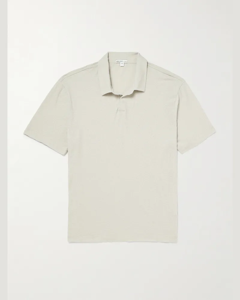 James Perse Open-Collar Cotton-Jersey Polo Shirt Gray