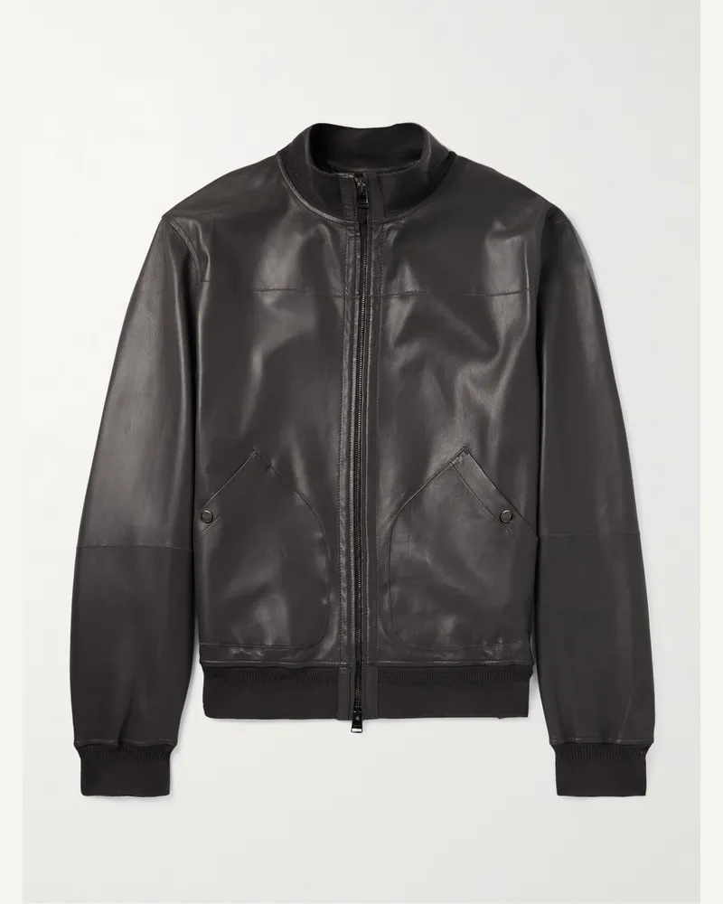Canali Nuvola Leather Bomber Jacket Brown