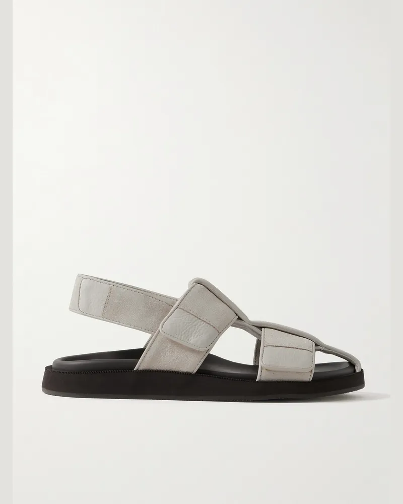 John Lobb Milford Leather-Trimmed Suede Sandals Gray
