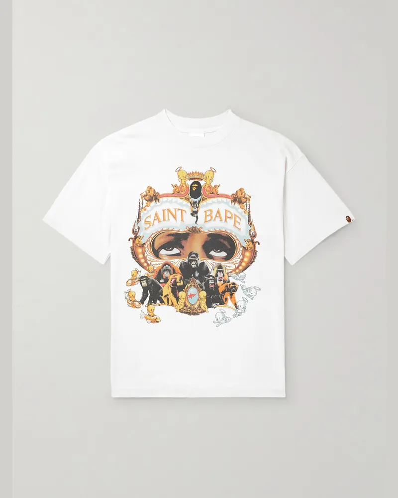 SAINT MXXXXXX BAPE® Generation T-Shirt aus Baumwoll-Jersey mit Print Weiß