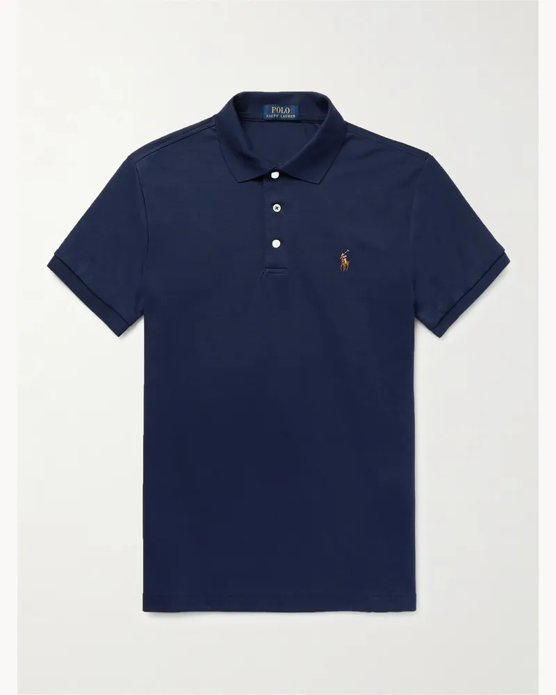 Ralph Lauren Schmal geschnittenes Polohemd aus Pima-Baumwoll-Jersey Blau