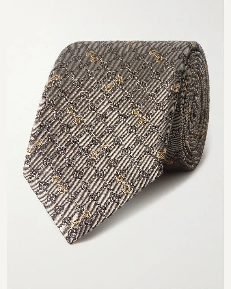 Gucci 7cm Logo-Embroidered Silk-Jacquard Tie Brown