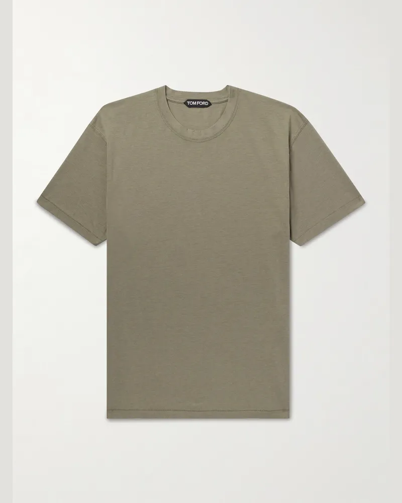 Tom Ford Schmal geschnittenes T-Shirt aus Jersey aus einer Lyocell-Baumwollmischung Grün