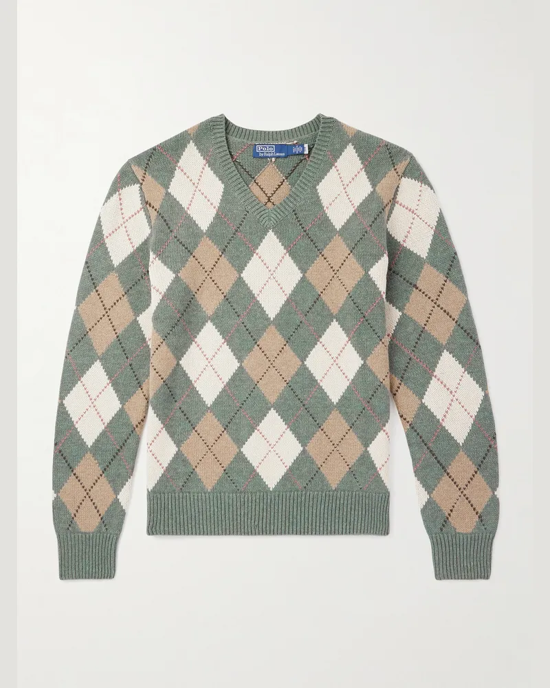 Ralph Lauren Pullover aus einer Baumwoll-Wollmischung mit Argyle-Intarsienmuster Neutral