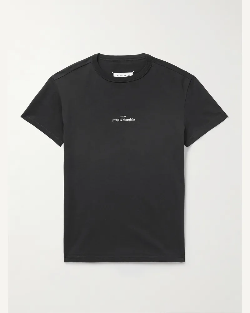 Maison Margiela T-Shirt aus Baumwoll-Jersey mit Logostickerei Schwarz